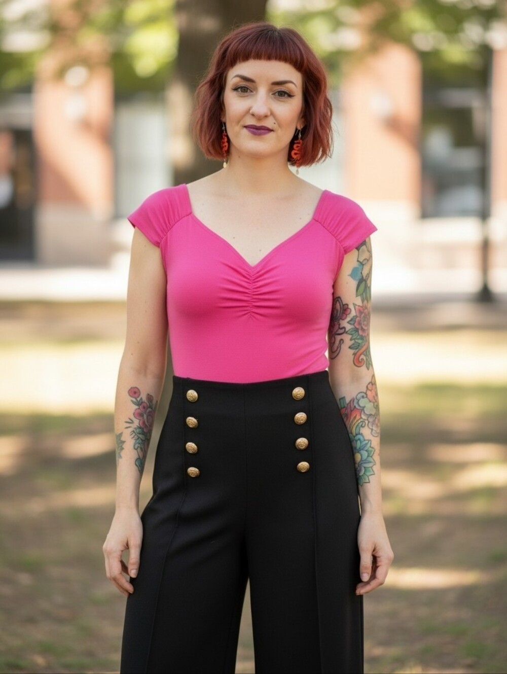 Retrolicious Pink Sweetheart Top Size M Ruched Cap Sleeve Pinup